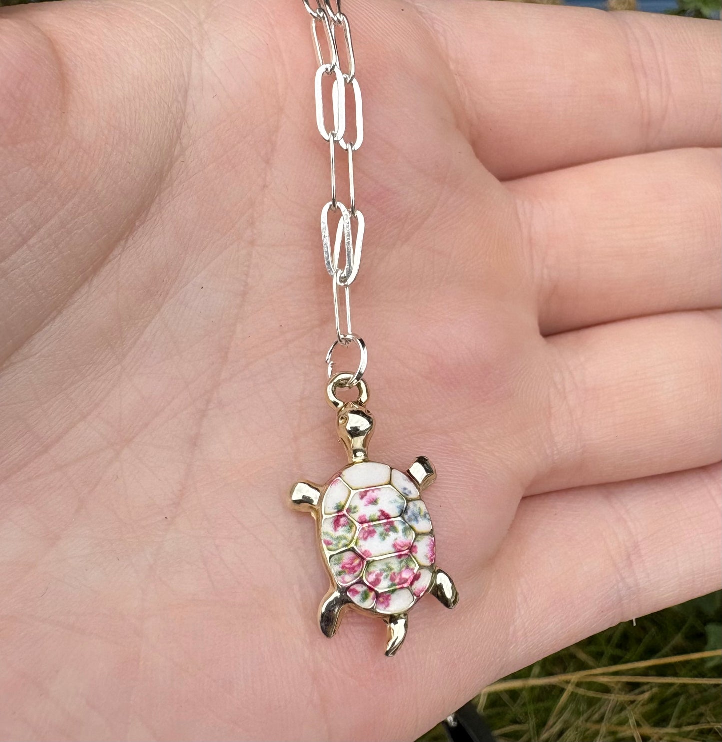 Floral Turtle Necklace