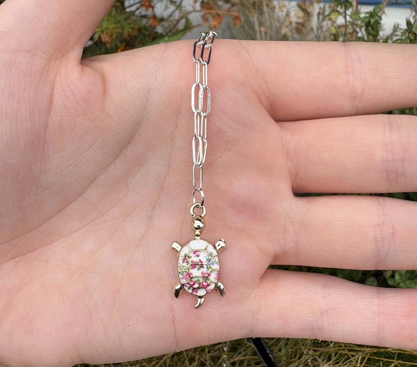 Floral Turtle Necklace