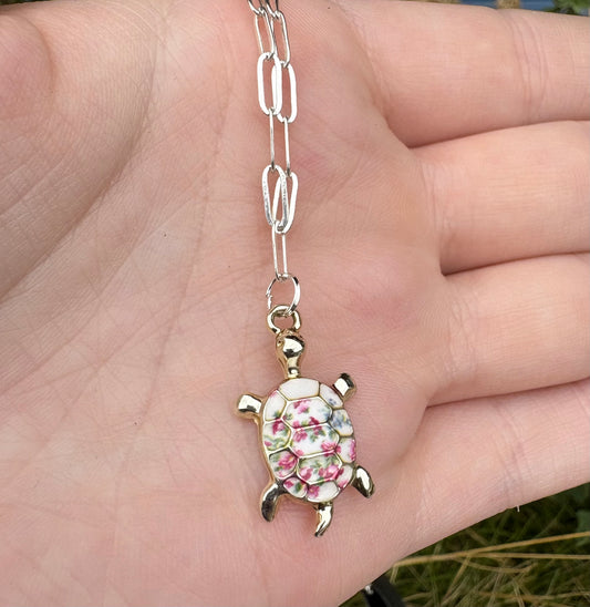 Floral Turtle Necklace