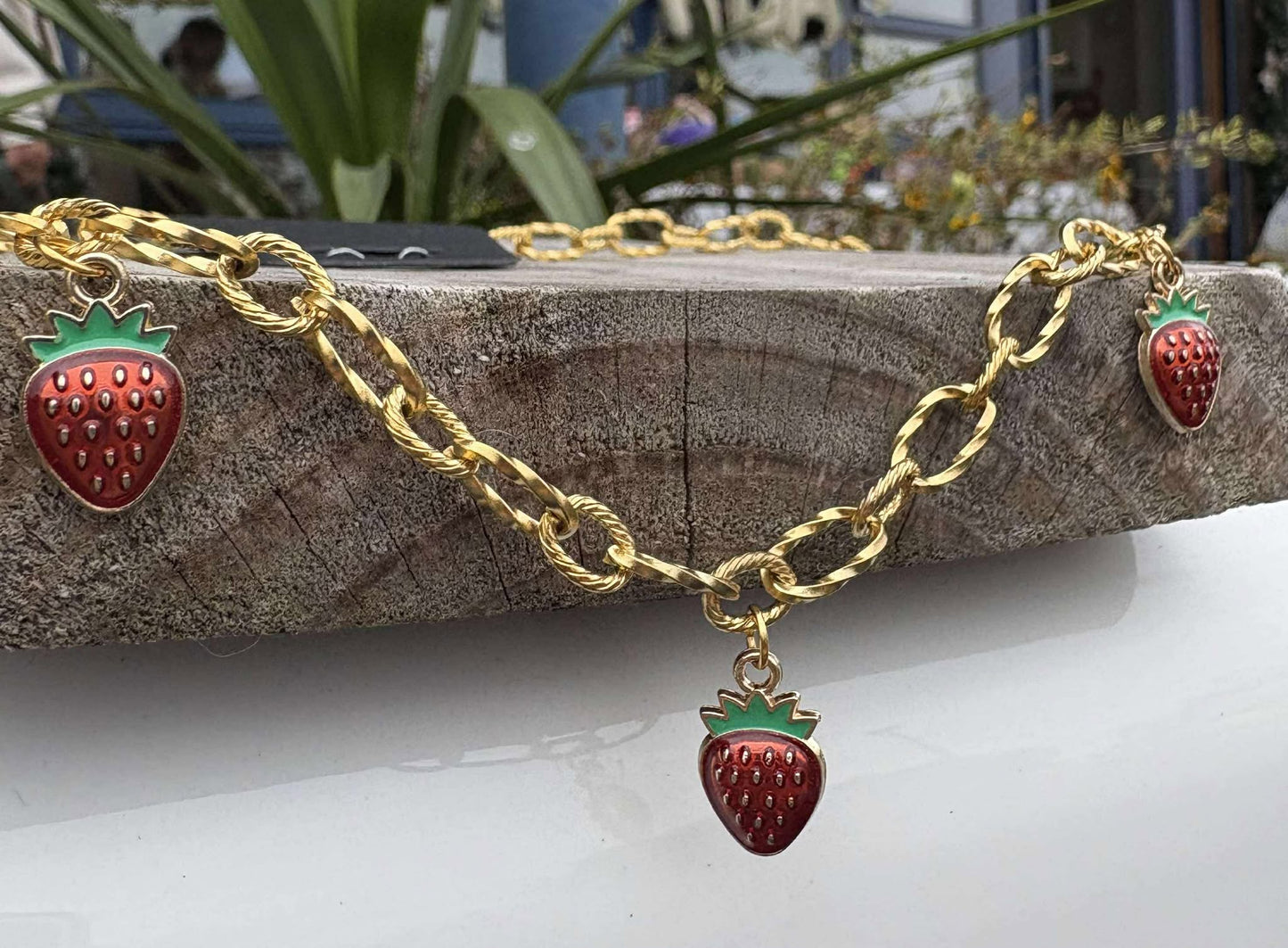 Strawberries And Gold Necklace