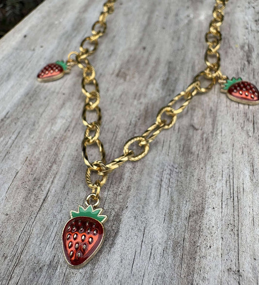 Strawberries And Gold Necklace